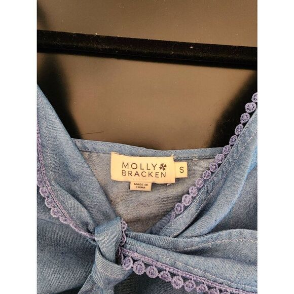 Molly Bracken size small chambray spaghetti strap tie front dress - Picture 4 of 8